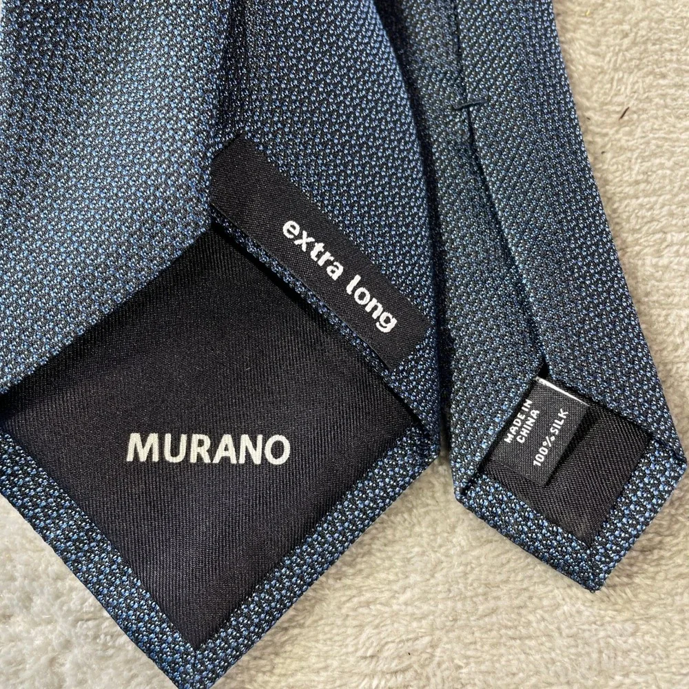 Murano‎ Extra Long Necktie Tie Blue Textured 100% Silk Career Office Luxury